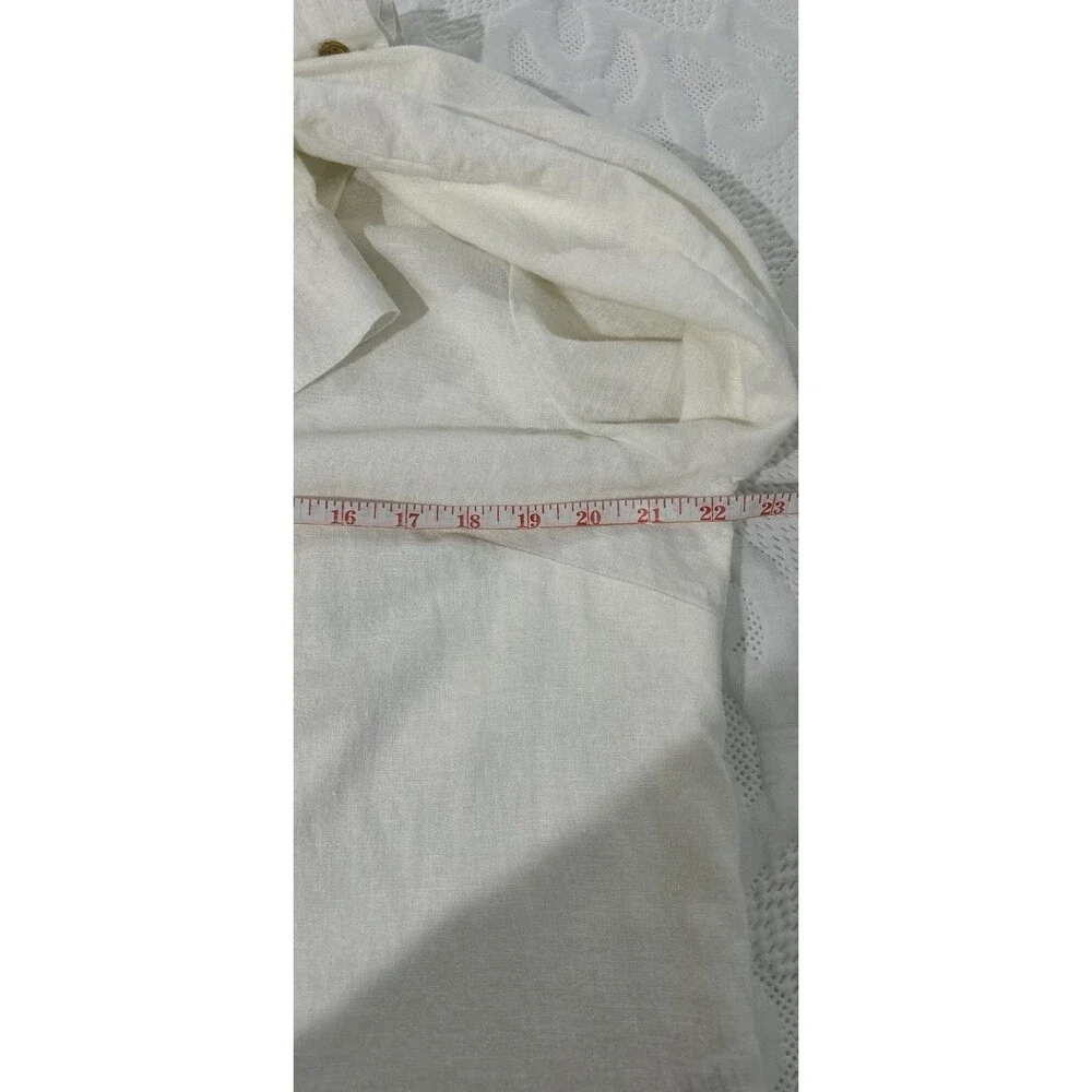 Michael Kors Womens Sz Large Top White Linen Blend Button-Up Long Sleeve